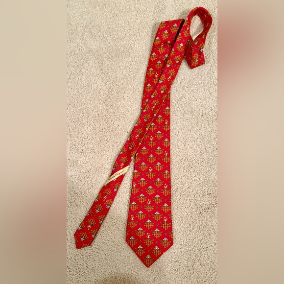 SALVATORE FERRAGAMO 100% Silk Red Horse/Flower Patterned Men’s Neck Tie - Picture 12 of 16